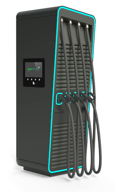 All-in-One max capacity EV rapid charging solution unit with an open panel