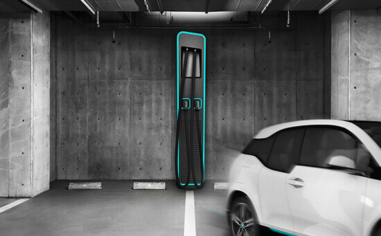 All-in-One EV charger in a car park