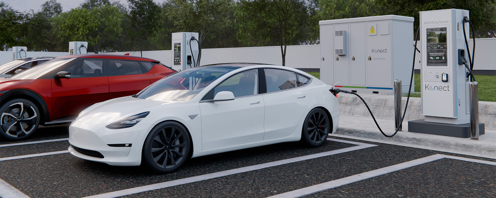 EV Cars charging in a forecourt