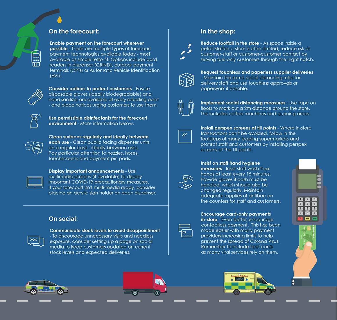 Illustrations of forecourt bases items with more details about how you can make each of the safer for the customer