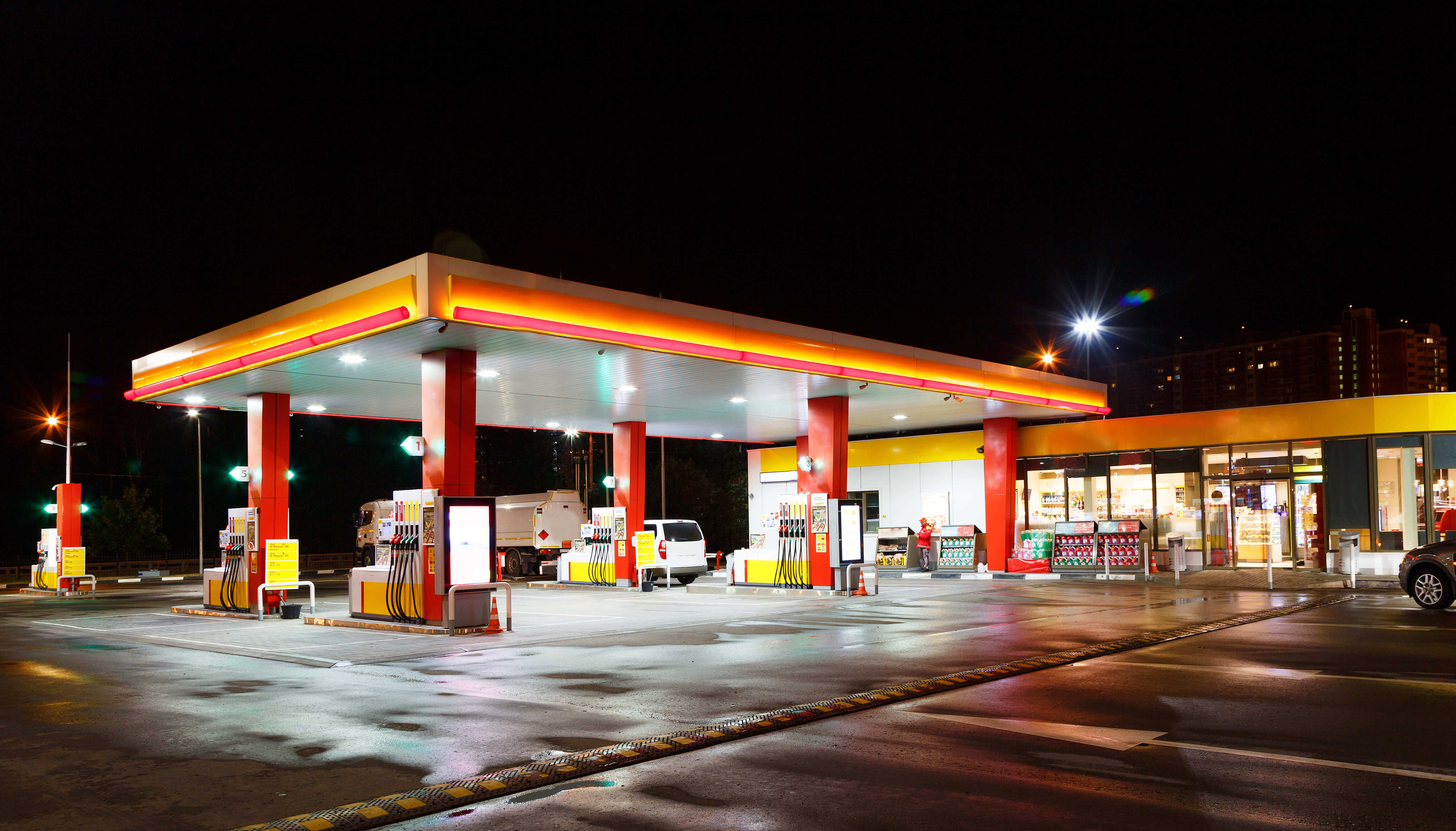 forecourt at night