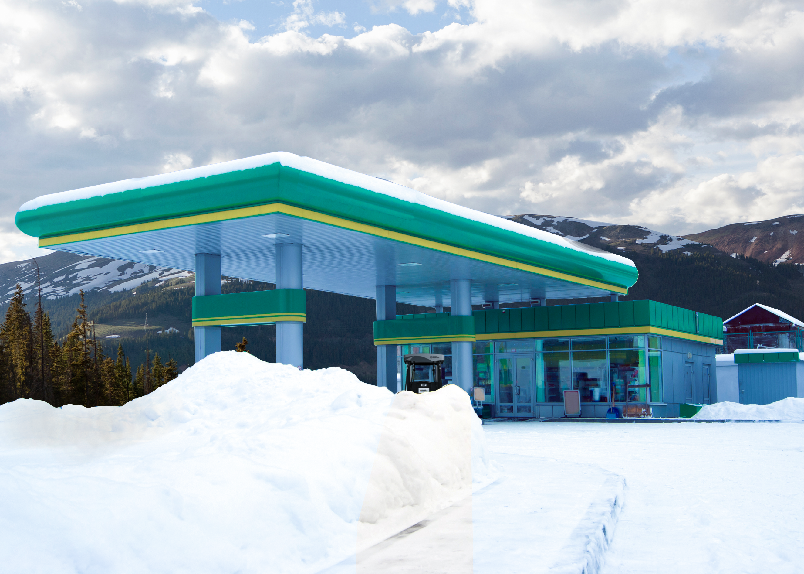 Forecourt in Snow Mountains